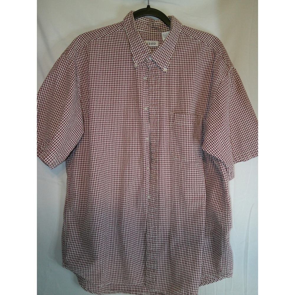 IZOD Mens XL Red Gingham‎ Checkered Short Sleeve Button Down Shirt